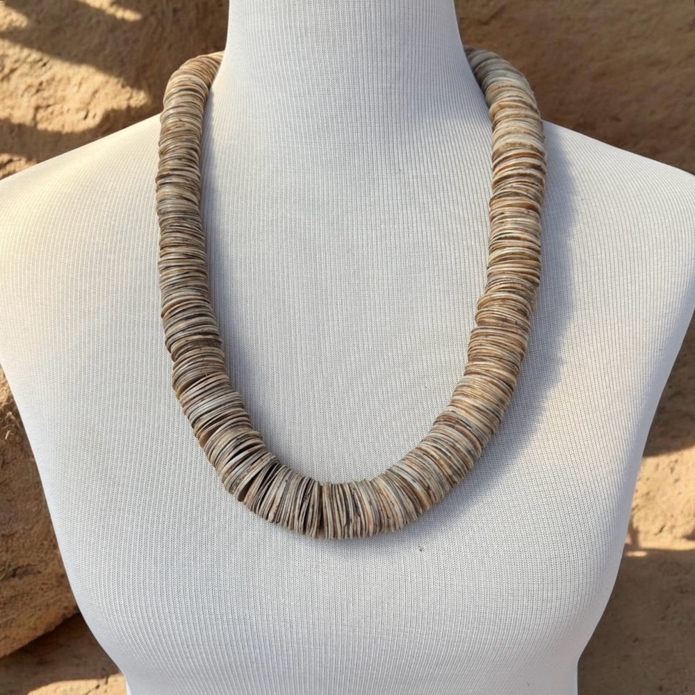 Large Vintage Hishi Clamshell African Trade Bead Necklace – 26” Strand – 508g